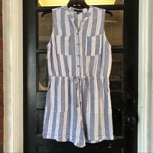 NWT Kelly Renee blue/white linen blend romper